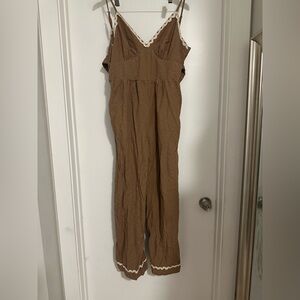 Zara Tan Jumpsuit with White Trim